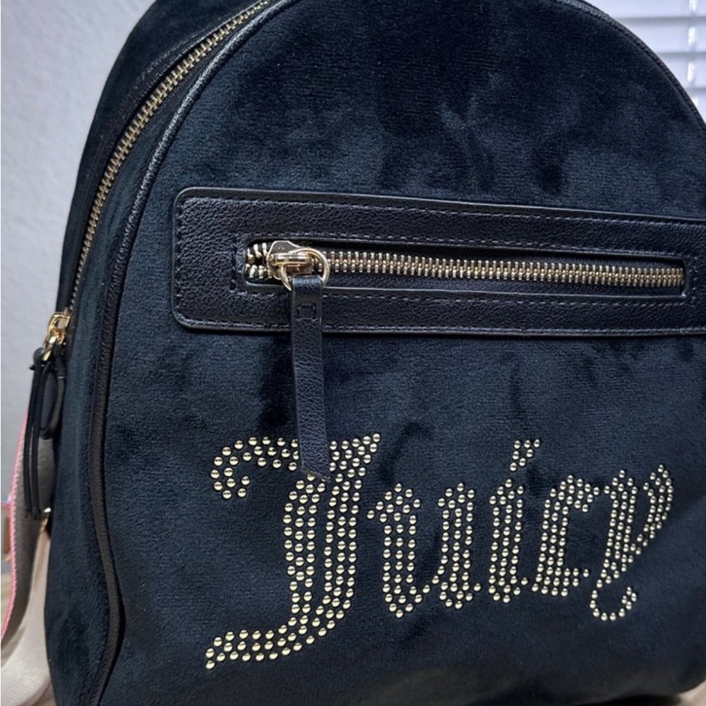 Juicy Couture Black Velvet Backpack with Gold Accents